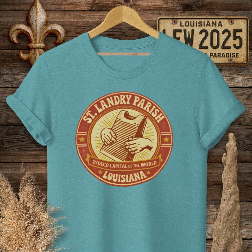S / Heather Galapagos Blue Louisiana St. Landry Parish T-Shirt by Laissez Faire Wear