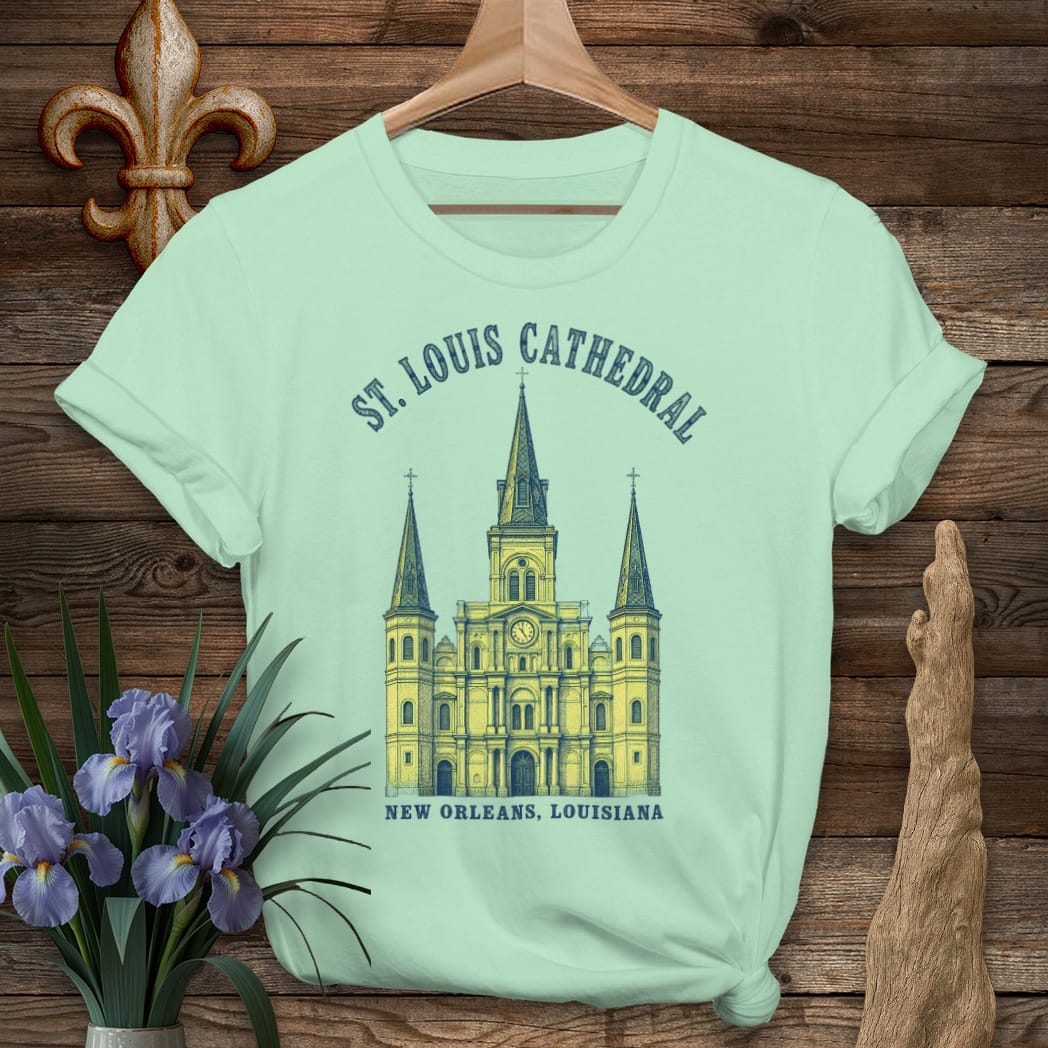 S / Mint Green Louisiana St. Louis Cathedral T-Shirt by Laissez Faire Wear