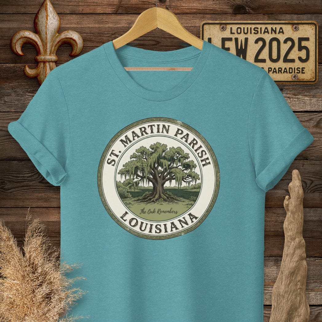 S / Heather Galapagos Blue Louisiana St. Martin Parish T-Shirt by Laissez Faire Wear