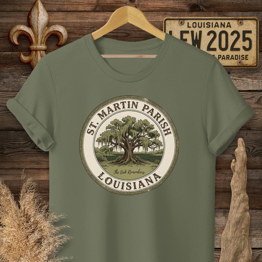 S / Military Green Louisiana St. Martin Parish T-Shirt by Laissez Faire Wear