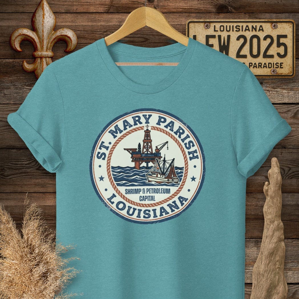 S / Heather Galapagos Blue Louisiana St. Mary Parish T-Shirt by Laissez Faire Wear