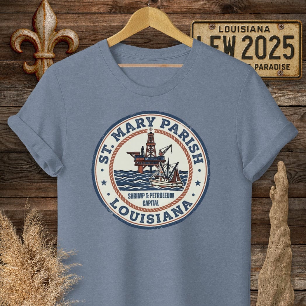 S / Heather Indigo Louisiana St. Mary Parish T-Shirt by Laissez Faire Wear