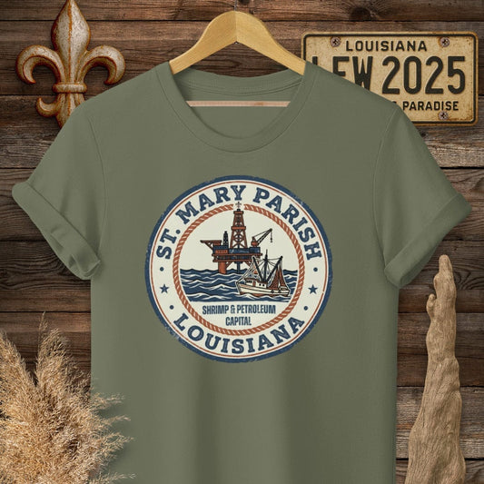 S / Military Green Louisiana St. Mary Parish T-Shirt by Laissez Faire Wear