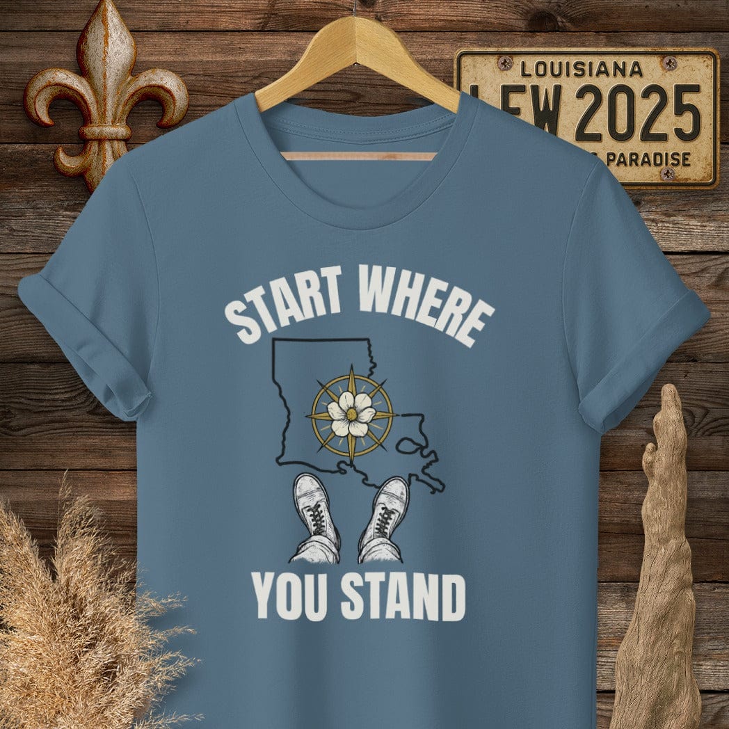 S / Indigo Blue Louisiana Start Where You Stand T-Shirt by Laissez Faire Wear