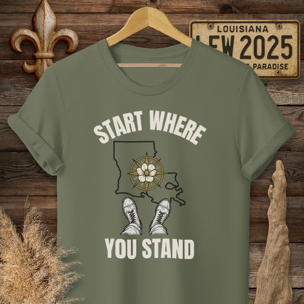 S / Military Green Louisiana Start Where You Stand T-Shirt by Laissez Faire Wear