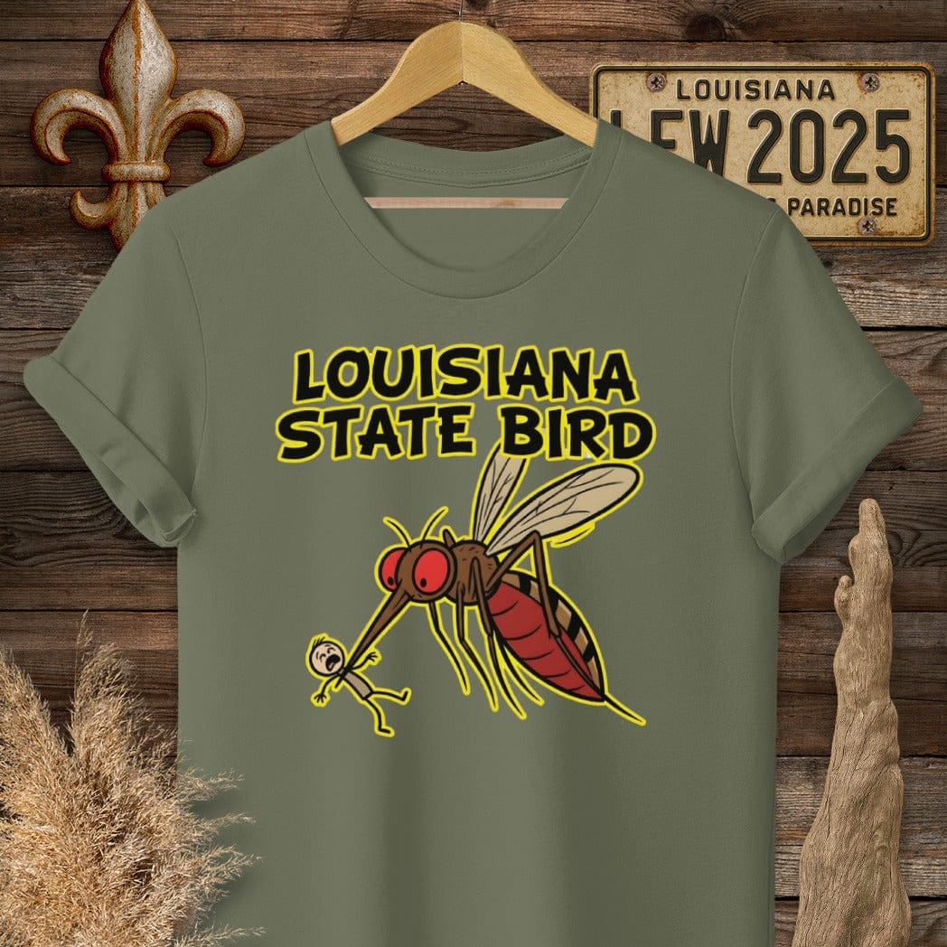 S / Military Green Louisiana State Bird T-Shirt by Laissez Faire Wear