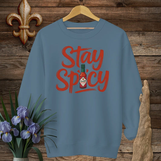 S / Indigo Blue Louisiana Stay Spicy Sweatshirt by Laissez Faire Wear