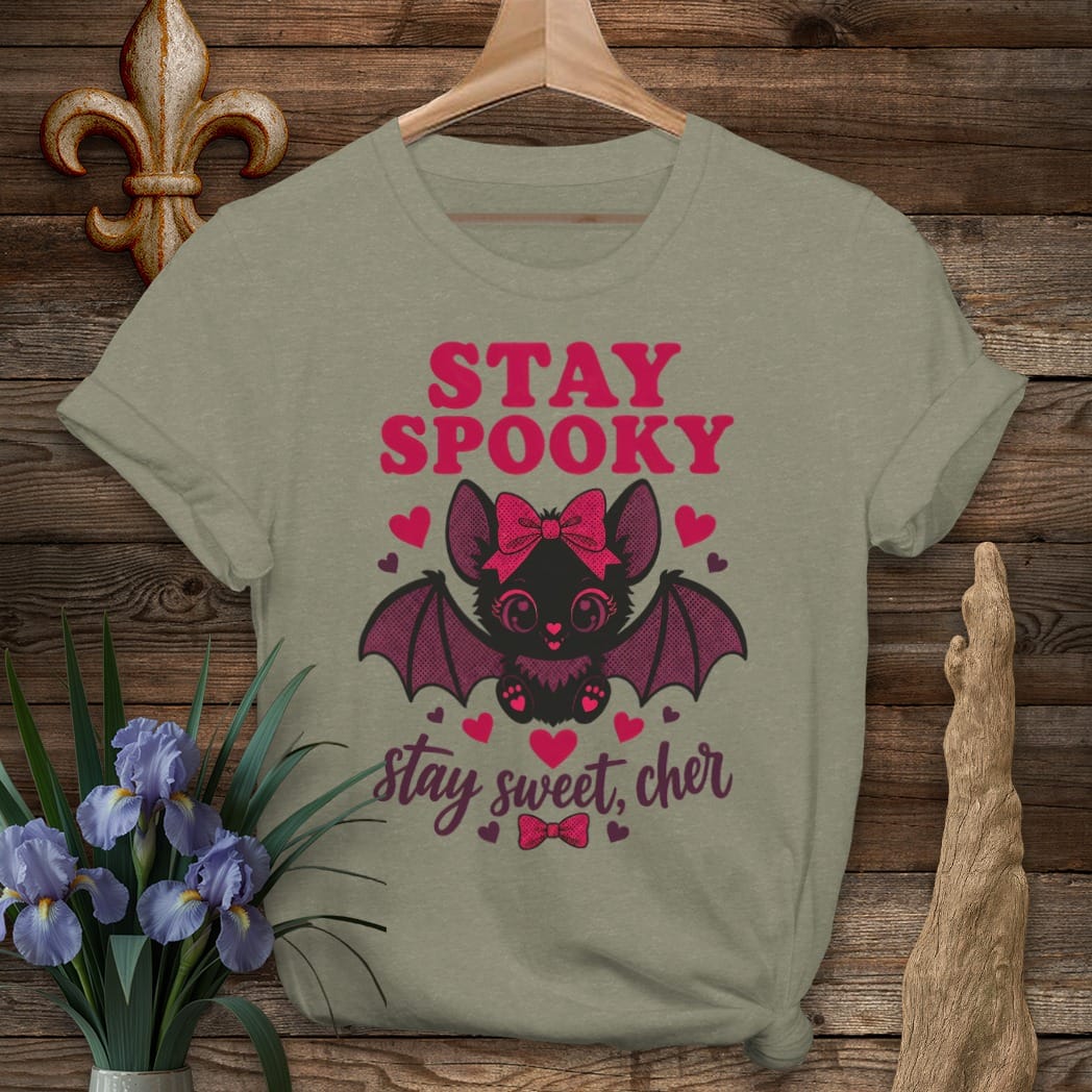 S / Heather Military Green Louisiana Stay Spooky T-Shirt by Laissez Faire Wear