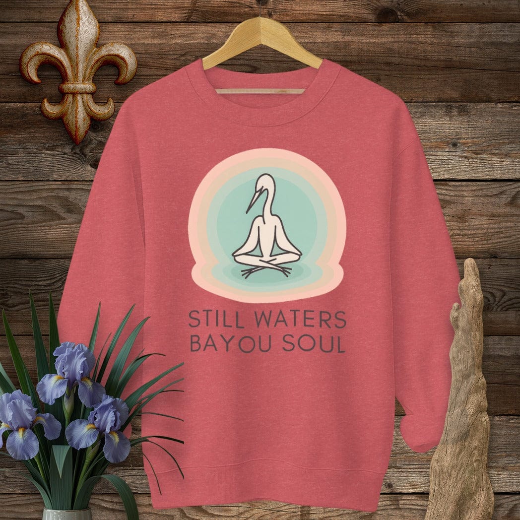 S / Heather Scarlet Red Louisiana Still Waters Bayou Soul Zen Sweatshirt by Laissez Faire Wear
