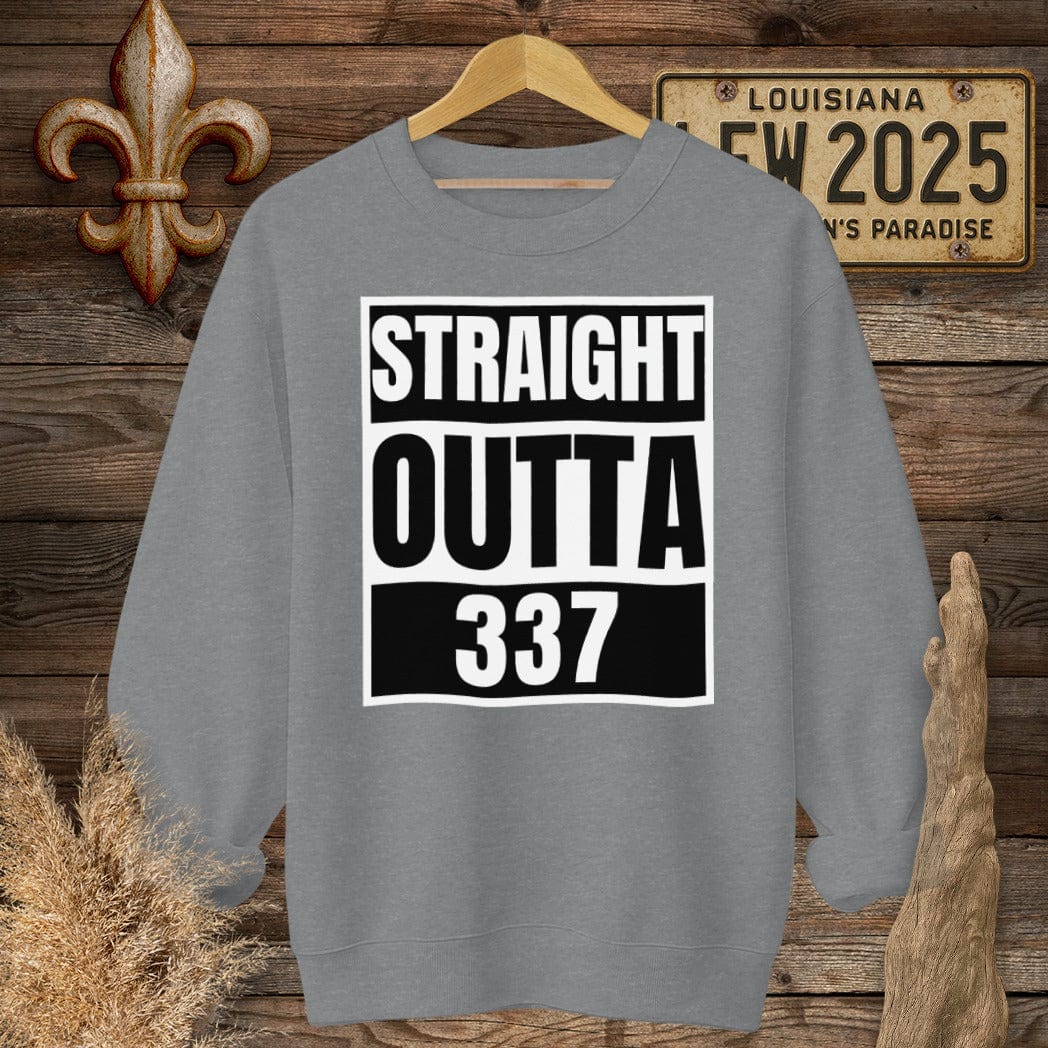 S / Graphite Heather Louisiana Straight Outta 337 Regional Pride Sweatshirt by Laissez Faire Wear