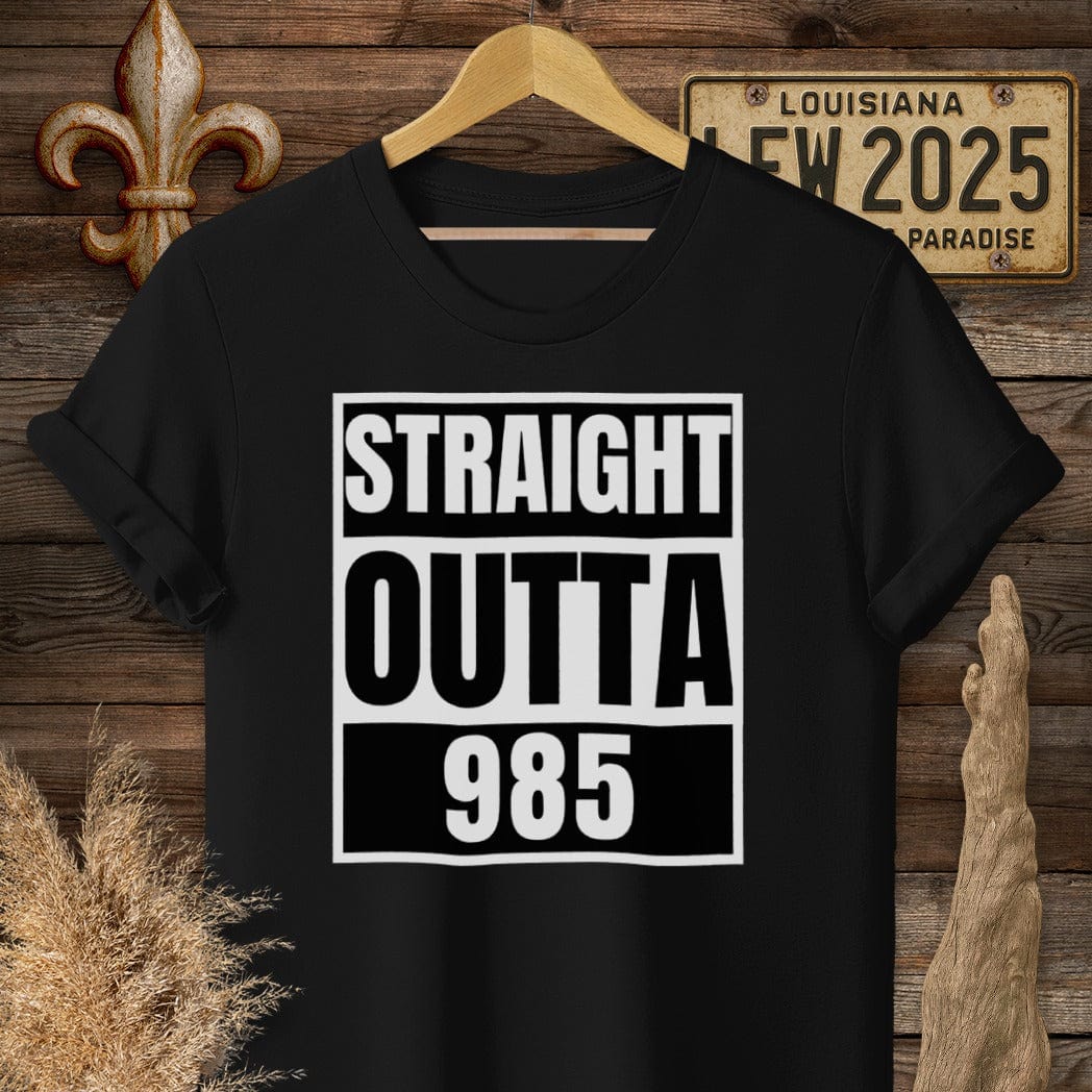 S / Black Louisiana Straight Outta 985 Regional Pride T-Shirt by Laissez Faire Wear