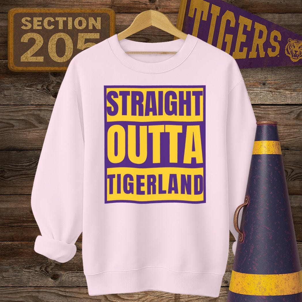 S / Light Pink Louisiana Straight Outta Tigerland Game Day Sweatshirt by Laissez Faire Wear