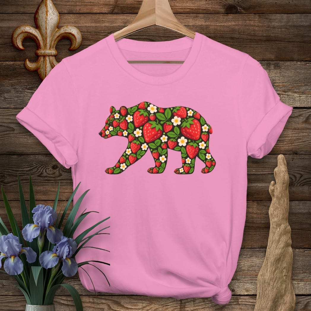 S / Azalea Louisiana Strawberry Bear T-Shirt by Laissez Faire Wear