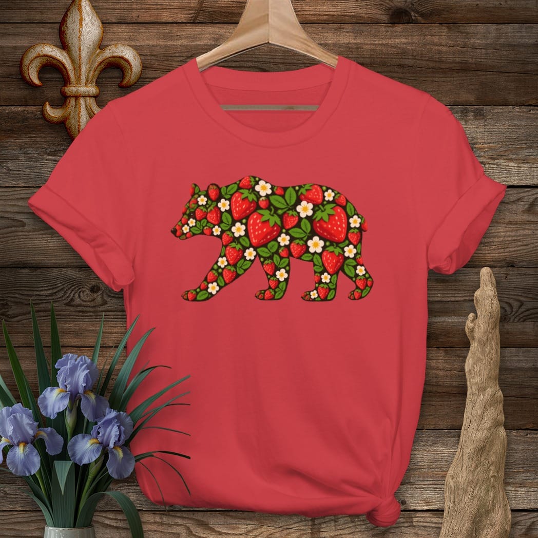 S / Red Louisiana Strawberry Bear T-Shirt by Laissez Faire Wear