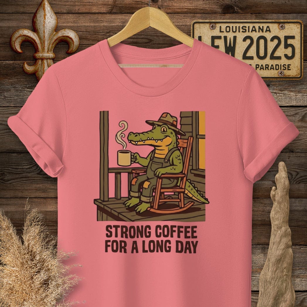 S / Coral Silk Louisiana Strong Coffee T-Shirt by Laissez Faire Wear