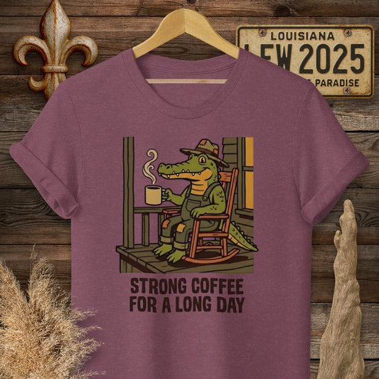 S / Heather Maroon Louisiana Strong Coffee T-Shirt by Laissez Faire Wear