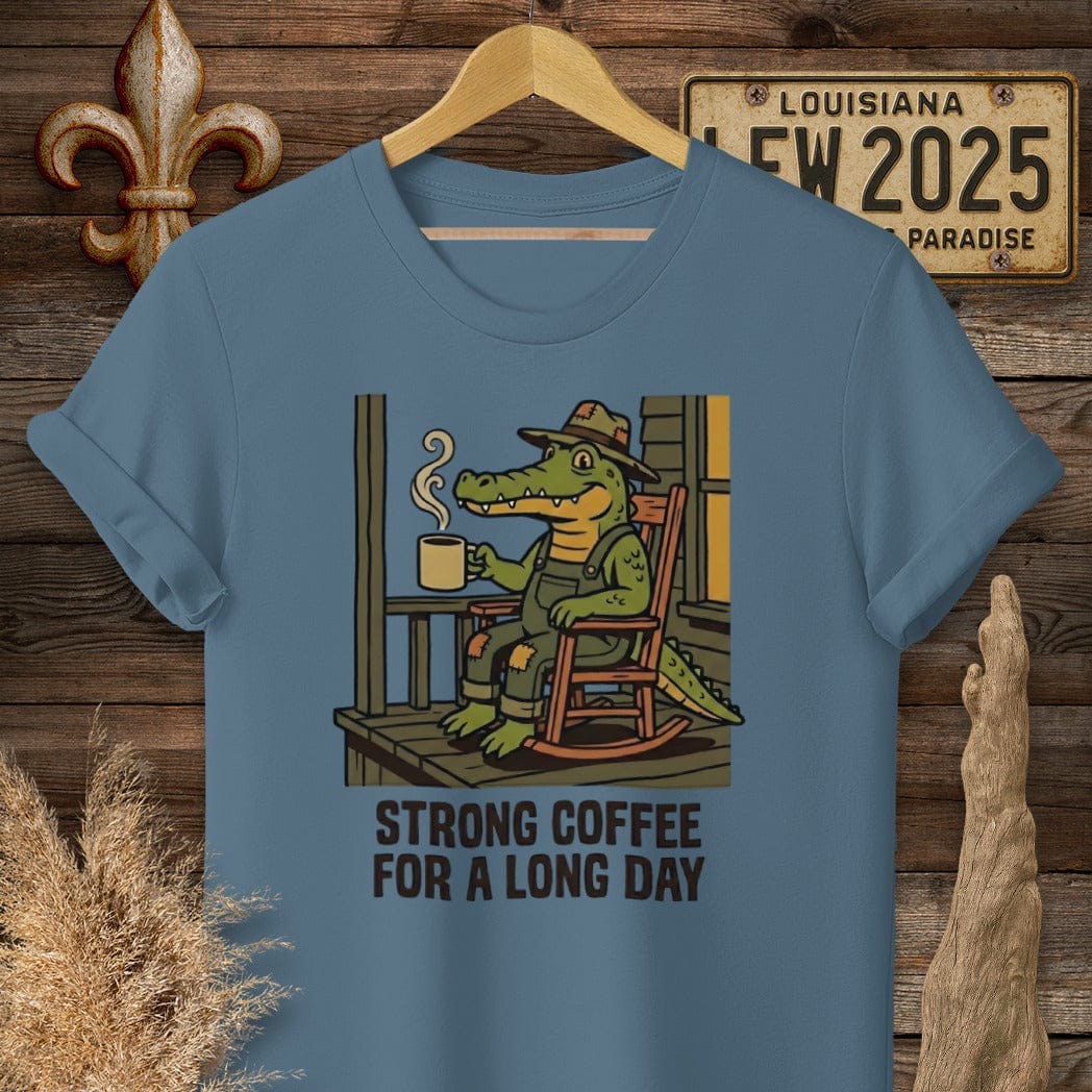 S / Indigo Blue Louisiana Strong Coffee T-Shirt by Laissez Faire Wear