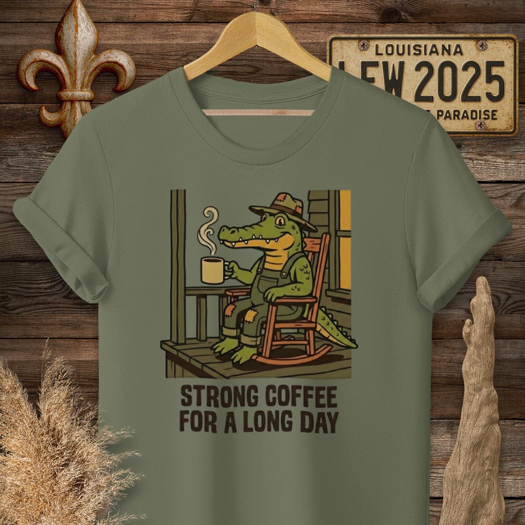 S / Military Green Louisiana Strong Coffee T-Shirt by Laissez Faire Wear