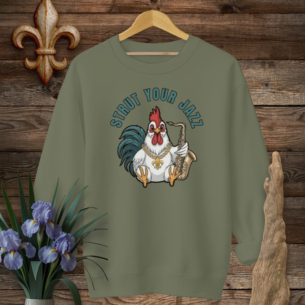 S / Military Green Louisiana Strut Your Jazz Farm Sweatshirt by Laissez Faire Wear