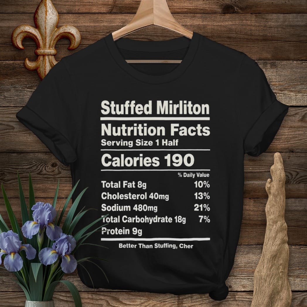 S / Black Louisiana Stuffed Mirliton Nutrition T-Shirt by Laissez Faire Wear
