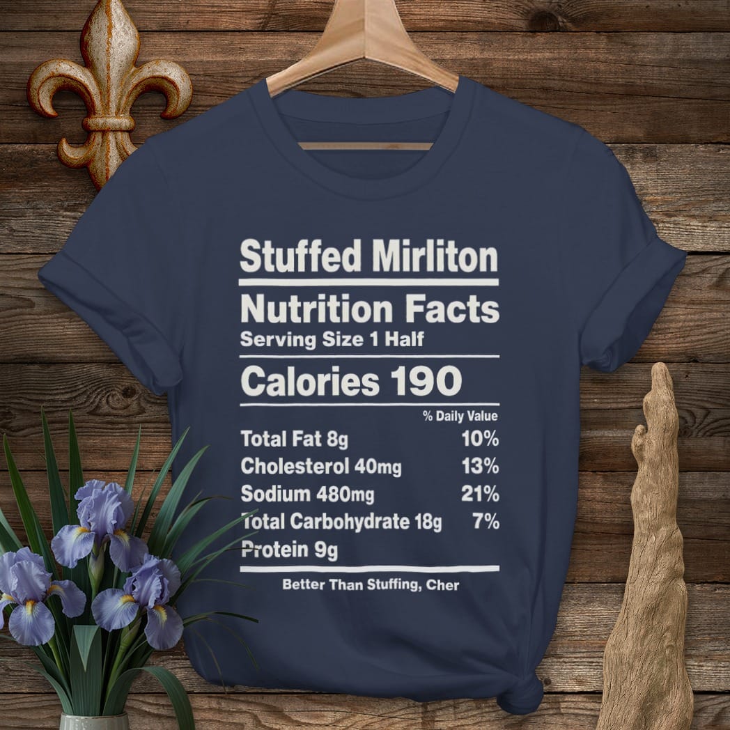 S / Navy Louisiana Stuffed Mirliton Nutrition T-Shirt by Laissez Faire Wear