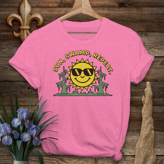 S / Heather Heliconia Louisiana Sun. Swamp. Repeat. T-Shirt by Laissez Faire Wear