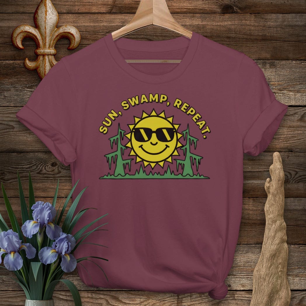 S / Maroon Louisiana Sun. Swamp. Repeat. T-Shirt by Laissez Faire Wear