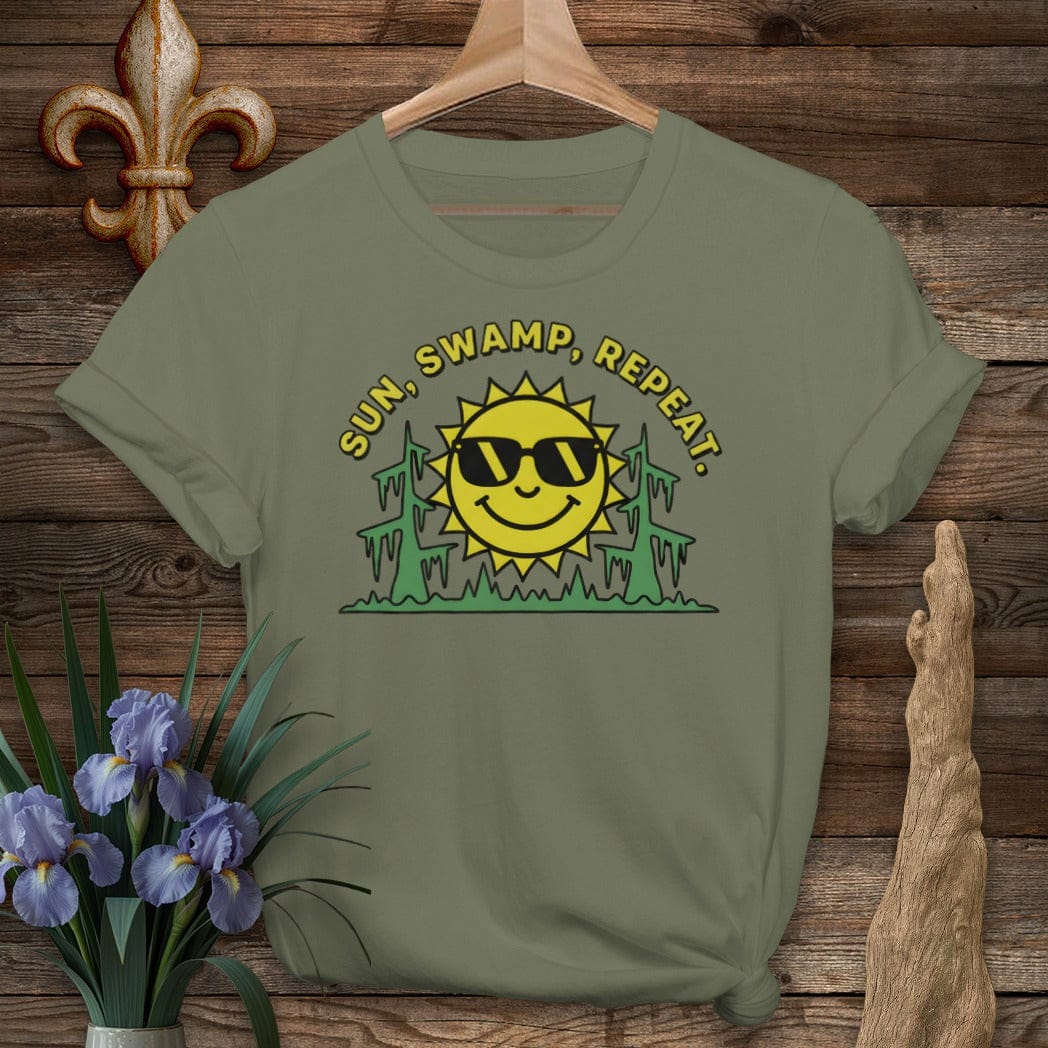S / Military Green Louisiana Sun. Swamp. Repeat. T-Shirt by Laissez Faire Wear