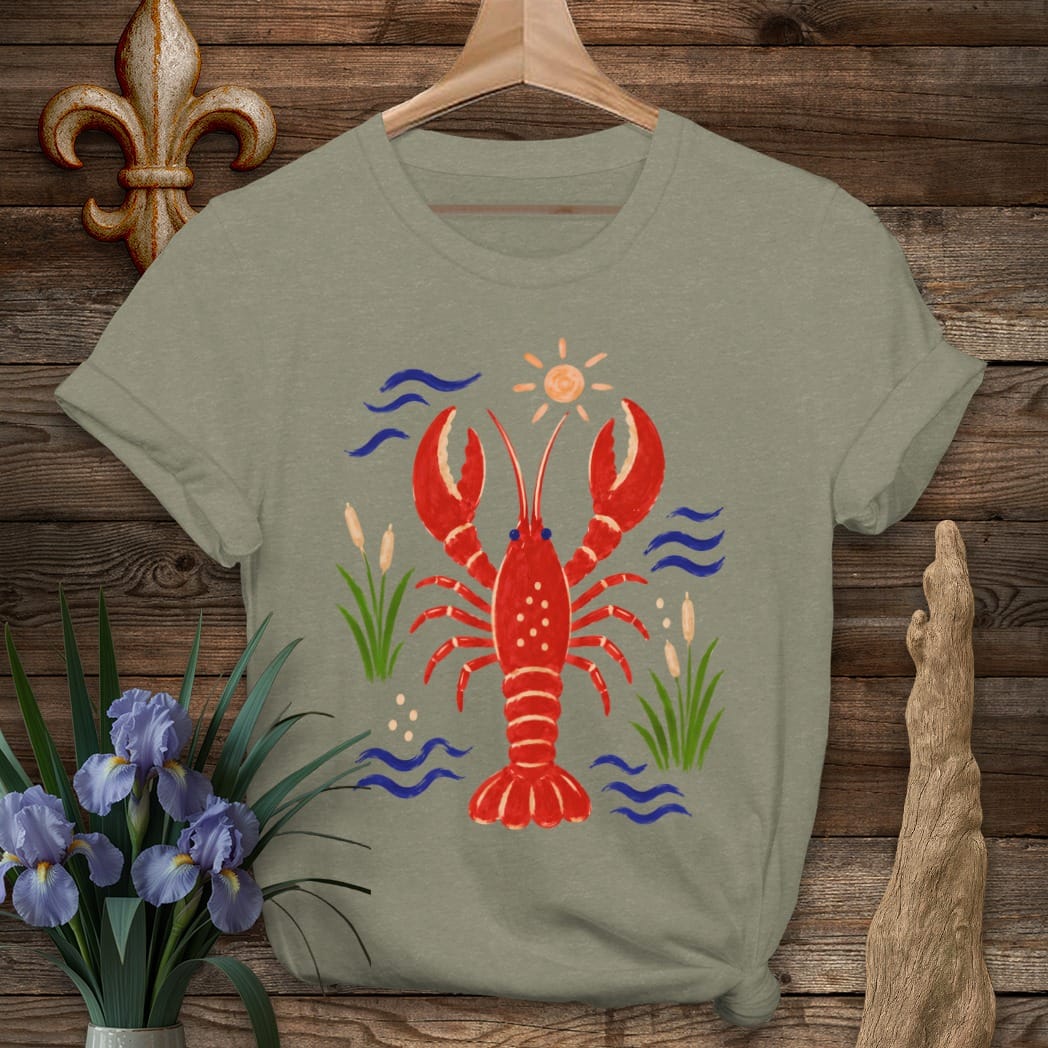 S / Heather Military Green Louisiana Sunny Day Crawfish T-Shirt by Laissez Faire Wear