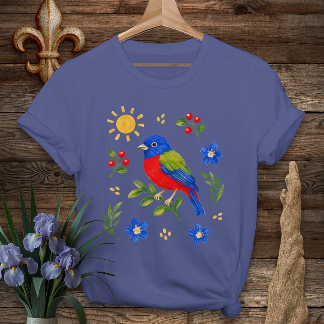 S / Metro Blue Louisiana Sunny Painted Bunting T-Shirt by Laissez Faire Wear