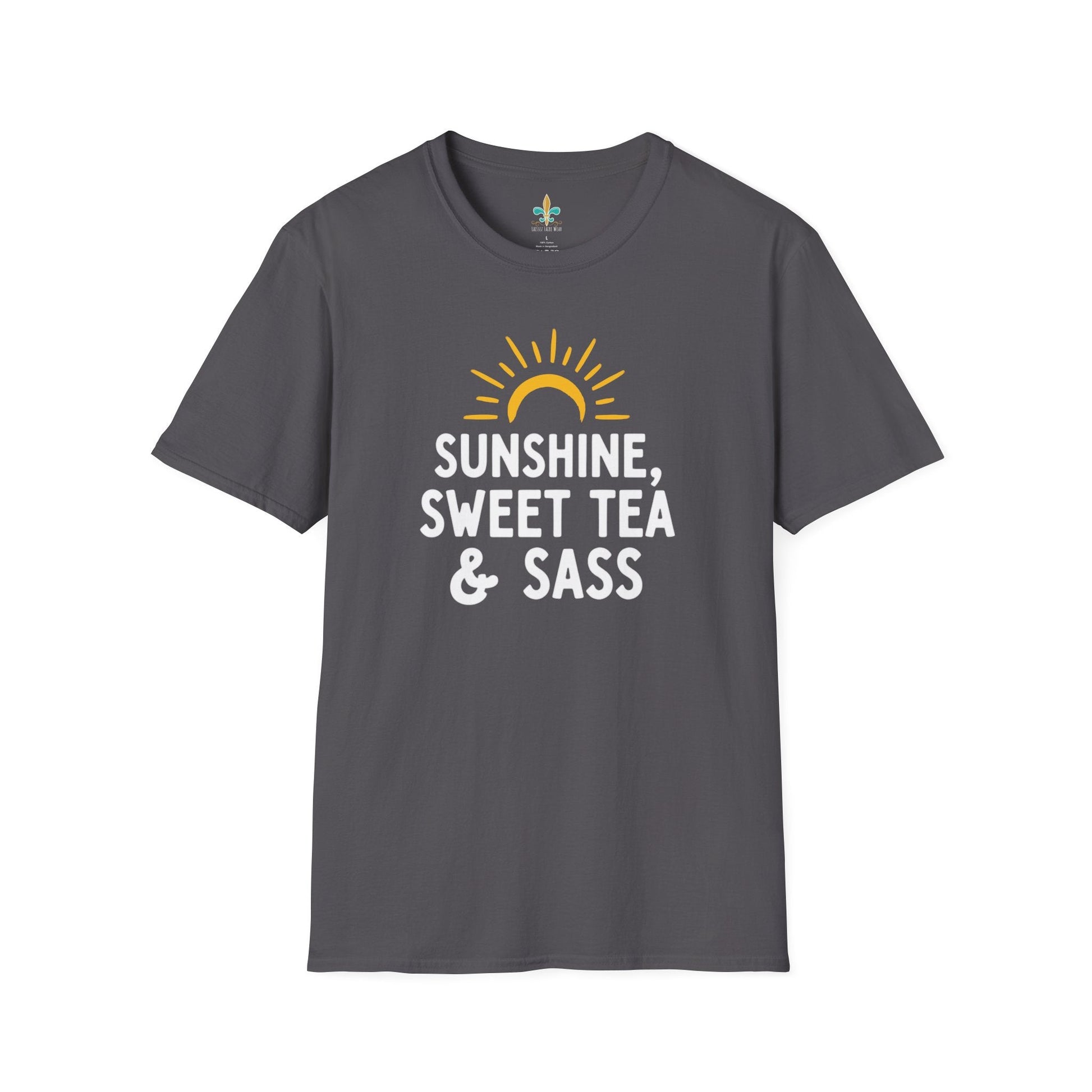Charcoal / S Louisiana "Sunshine, Sweet Tea & Sass" – Southern Charm Louisiana T-Shirt by Laissez Faire Wear