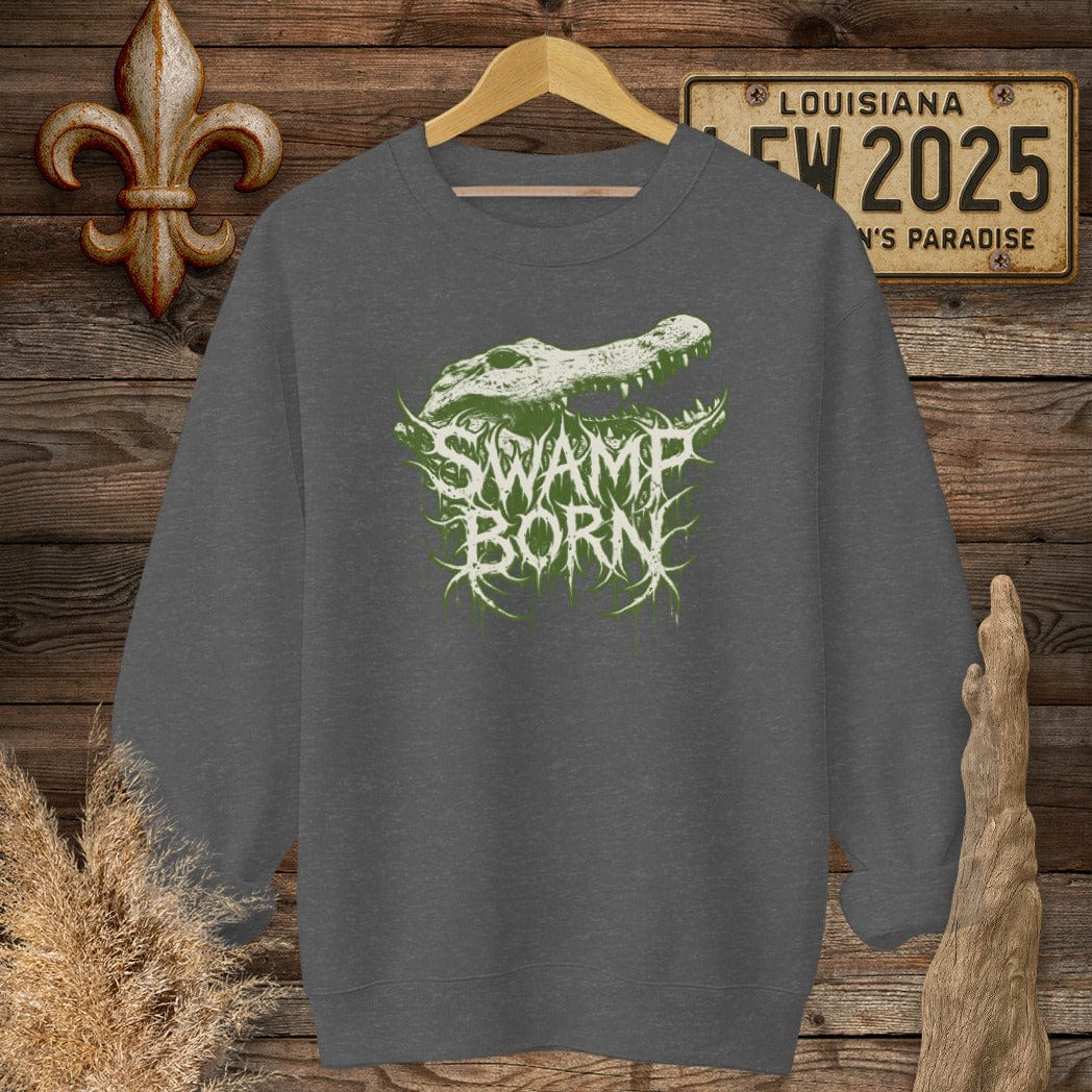 S / Dark Heather Louisiana Swamp Born Street Wear Sweatshirt by Laissez Faire Wear