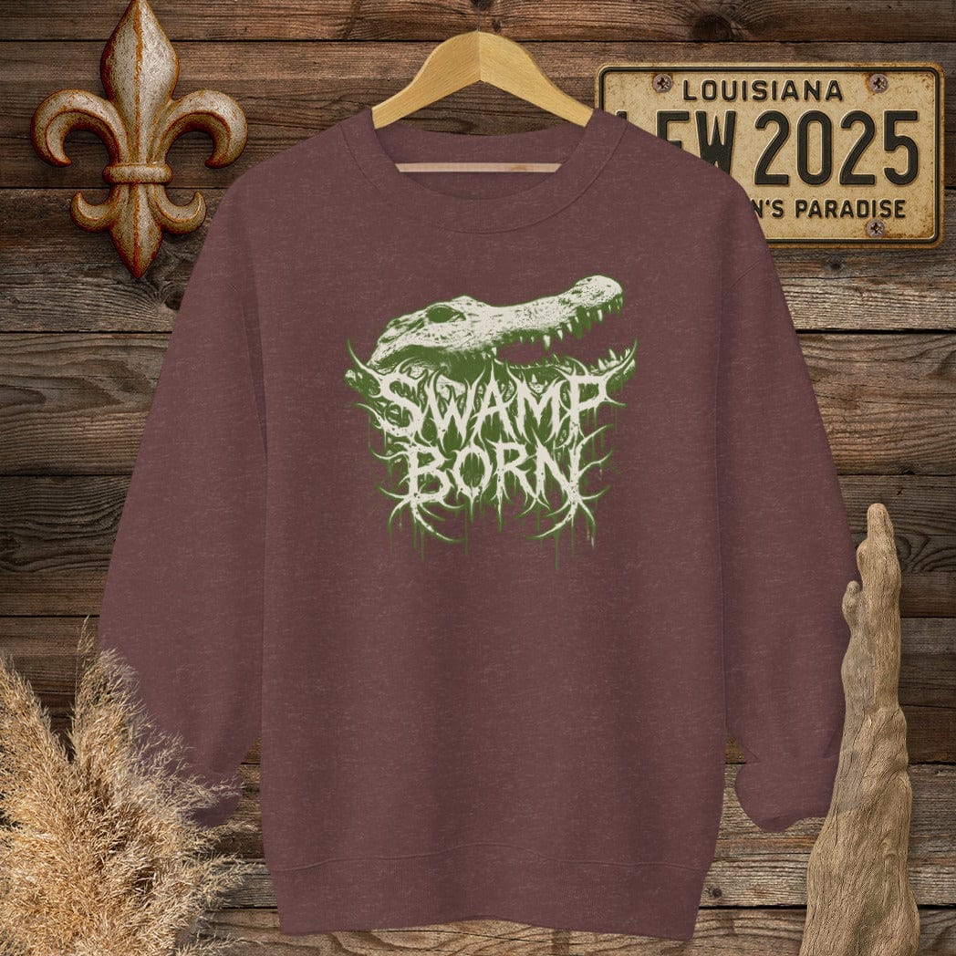 S / Heather Sport Dark Maroon Louisiana Swamp Born Street Wear Sweatshirt by Laissez Faire Wear