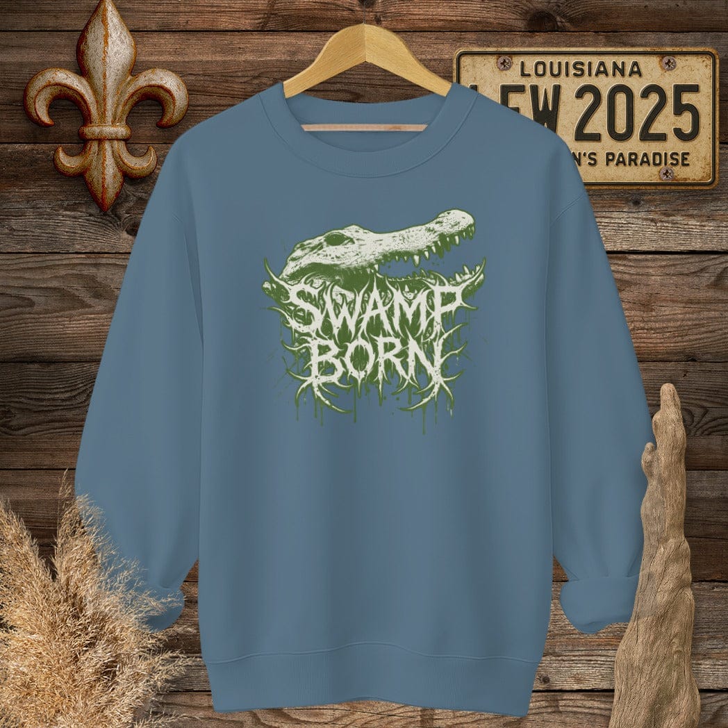 S / Indigo Blue Louisiana Swamp Born Street Wear Sweatshirt by Laissez Faire Wear