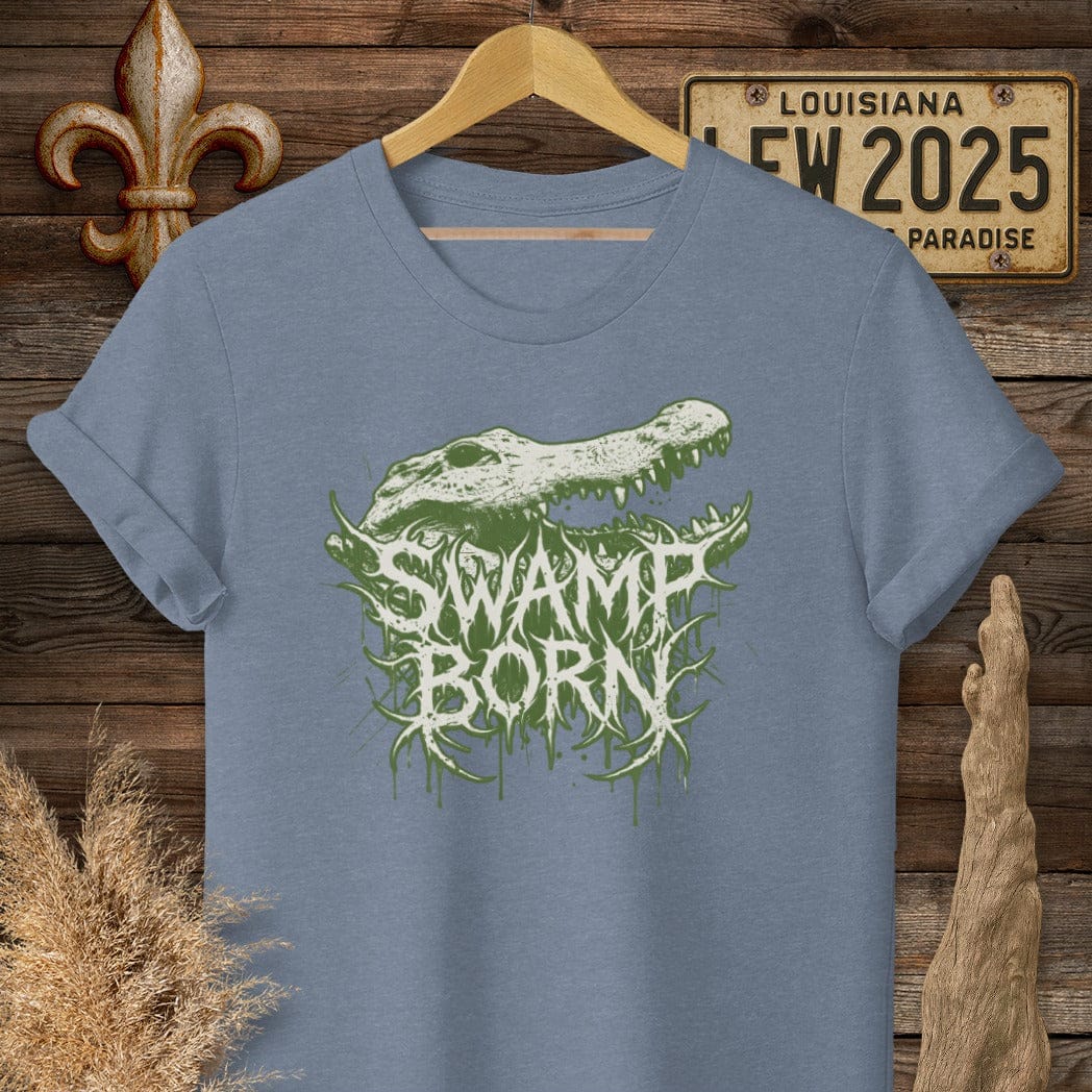 S / Heather Indigo Louisiana Swamp Born Street Wear T-Shirt by Laissez Faire Wear