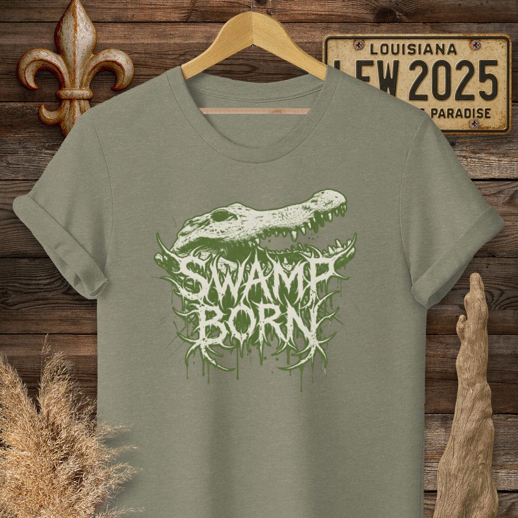 S / Heather Military Green Louisiana Swamp Born Street Wear T-Shirt by Laissez Faire Wear