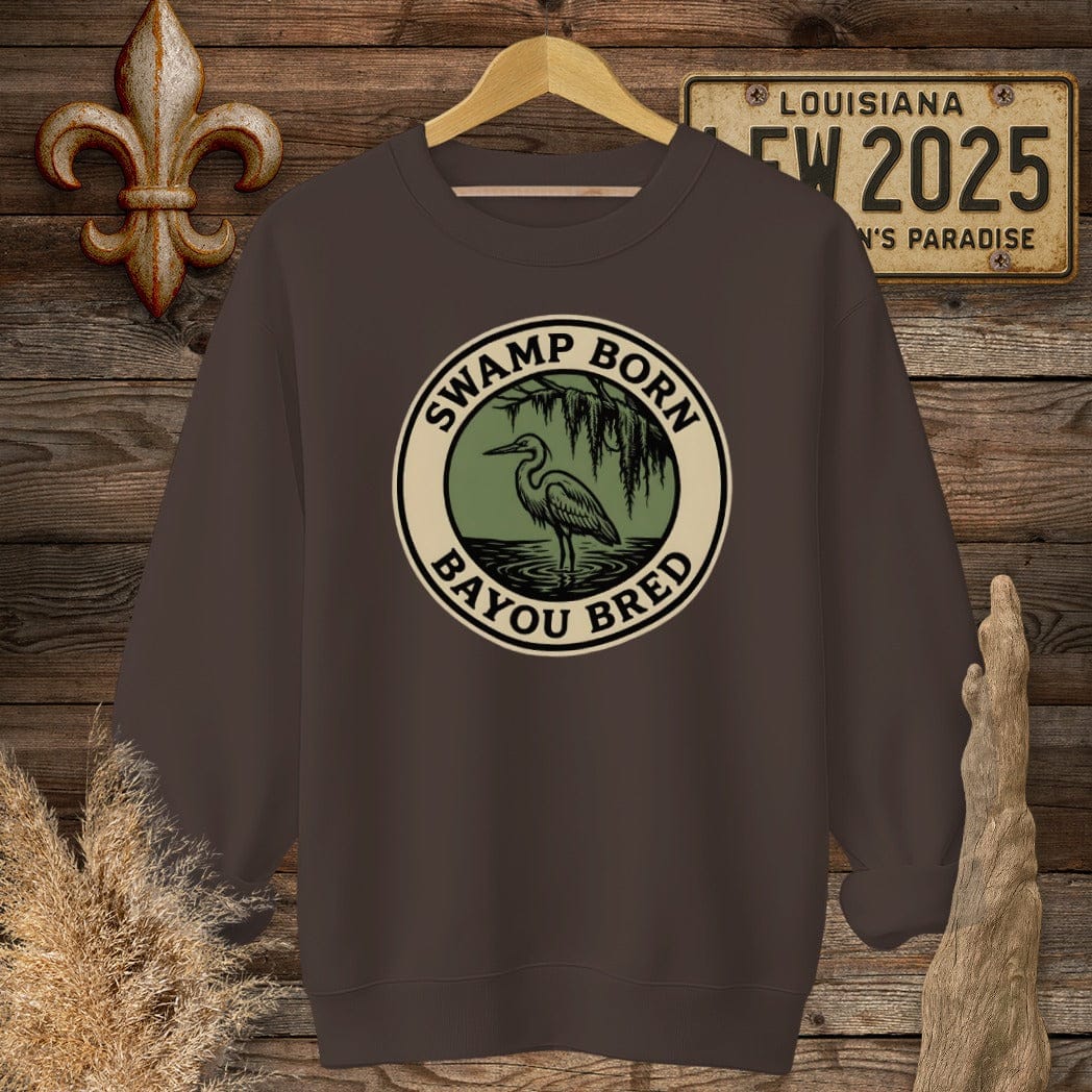 S / Dark Chocolate Louisiana Swamp Born Sweatshirt by Laissez Faire Wear