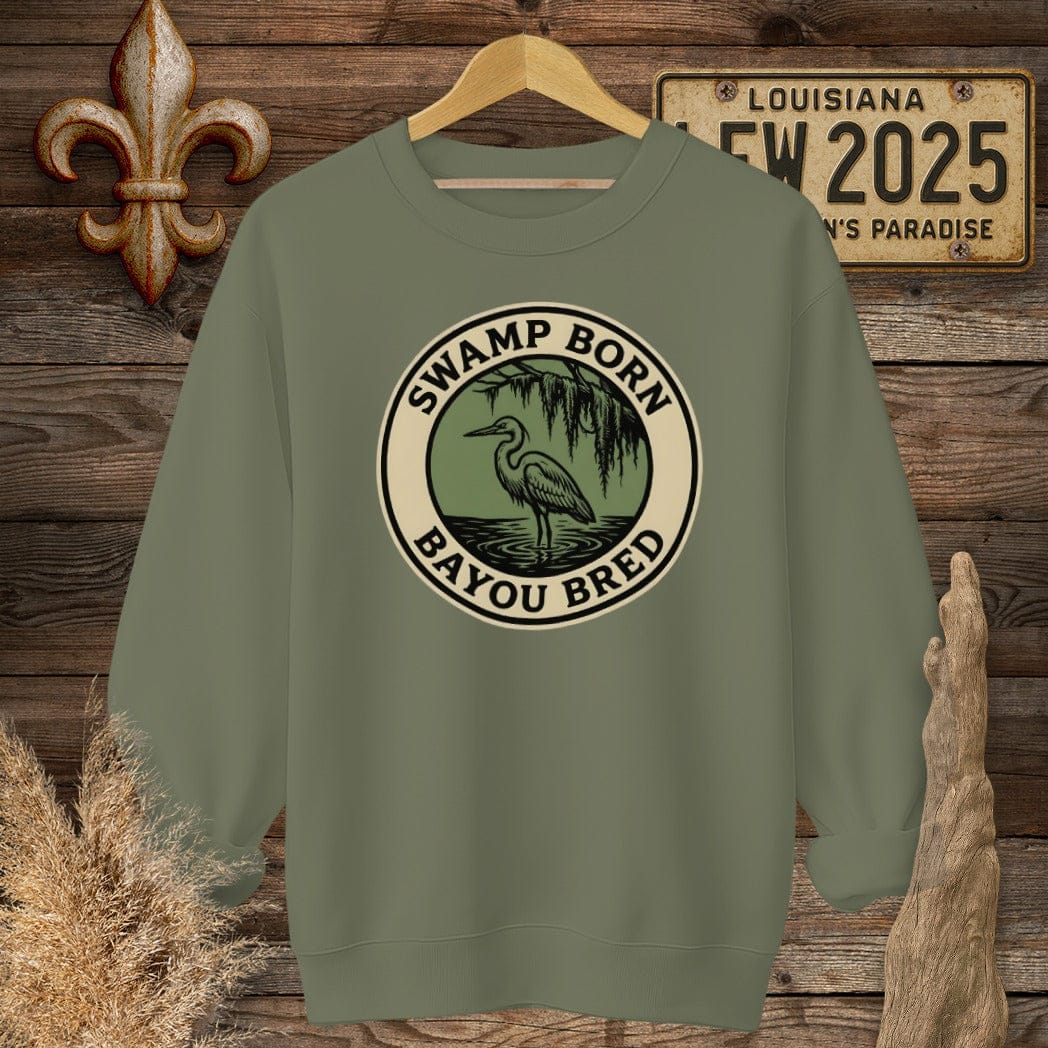 S / Military Green Louisiana Swamp Born Sweatshirt by Laissez Faire Wear