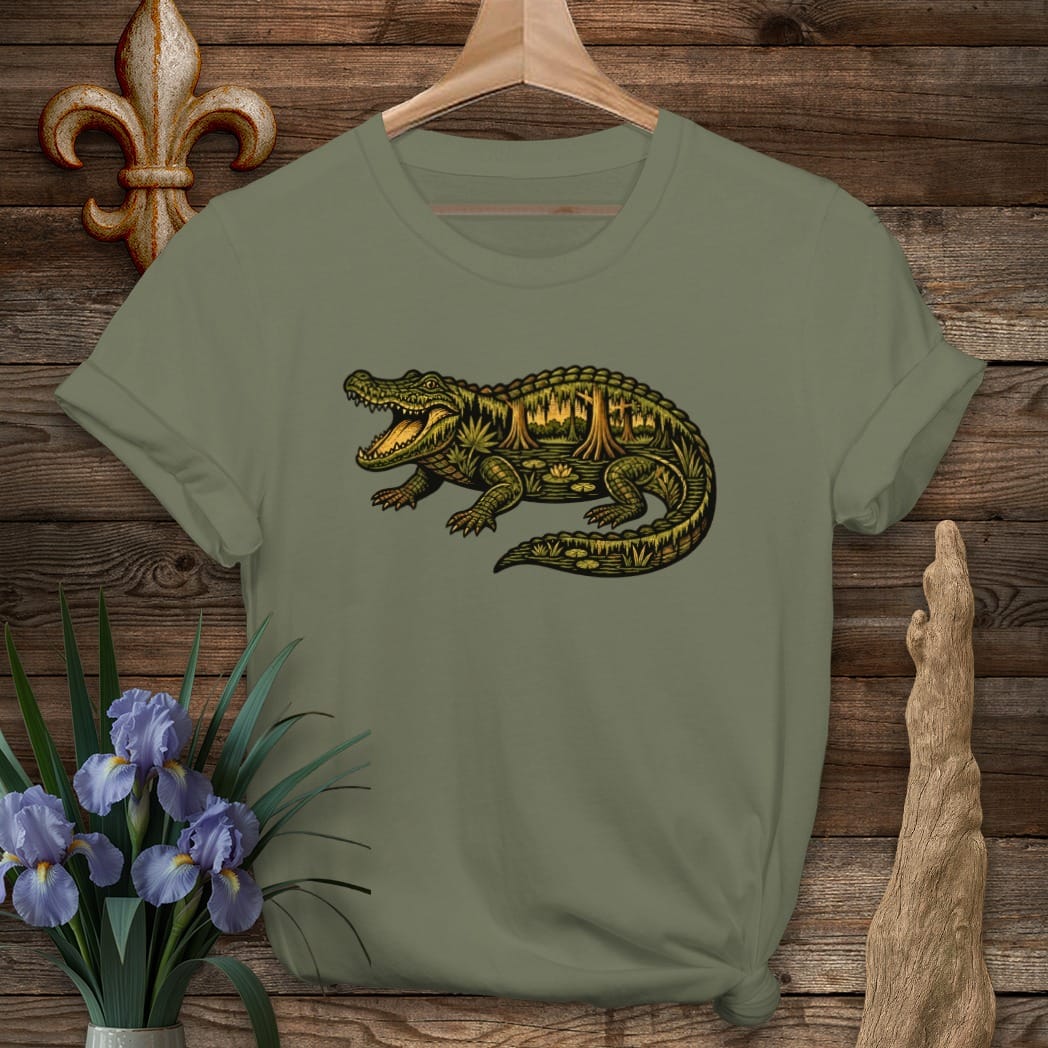 S / Military Green Louisiana Swamp Gator T-Shirt by Laissez Faire Wear