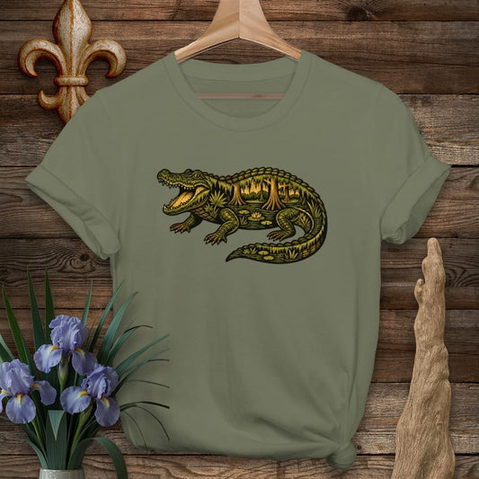 S / Military Green Louisiana Swamp Gator T-Shirt by Laissez Faire Wear