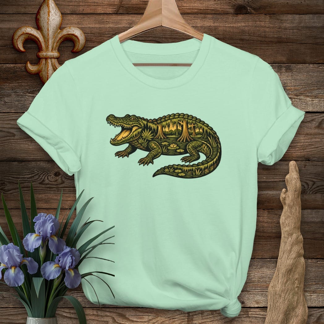 S / Mint Green Louisiana Swamp Gator T-Shirt by Laissez Faire Wear