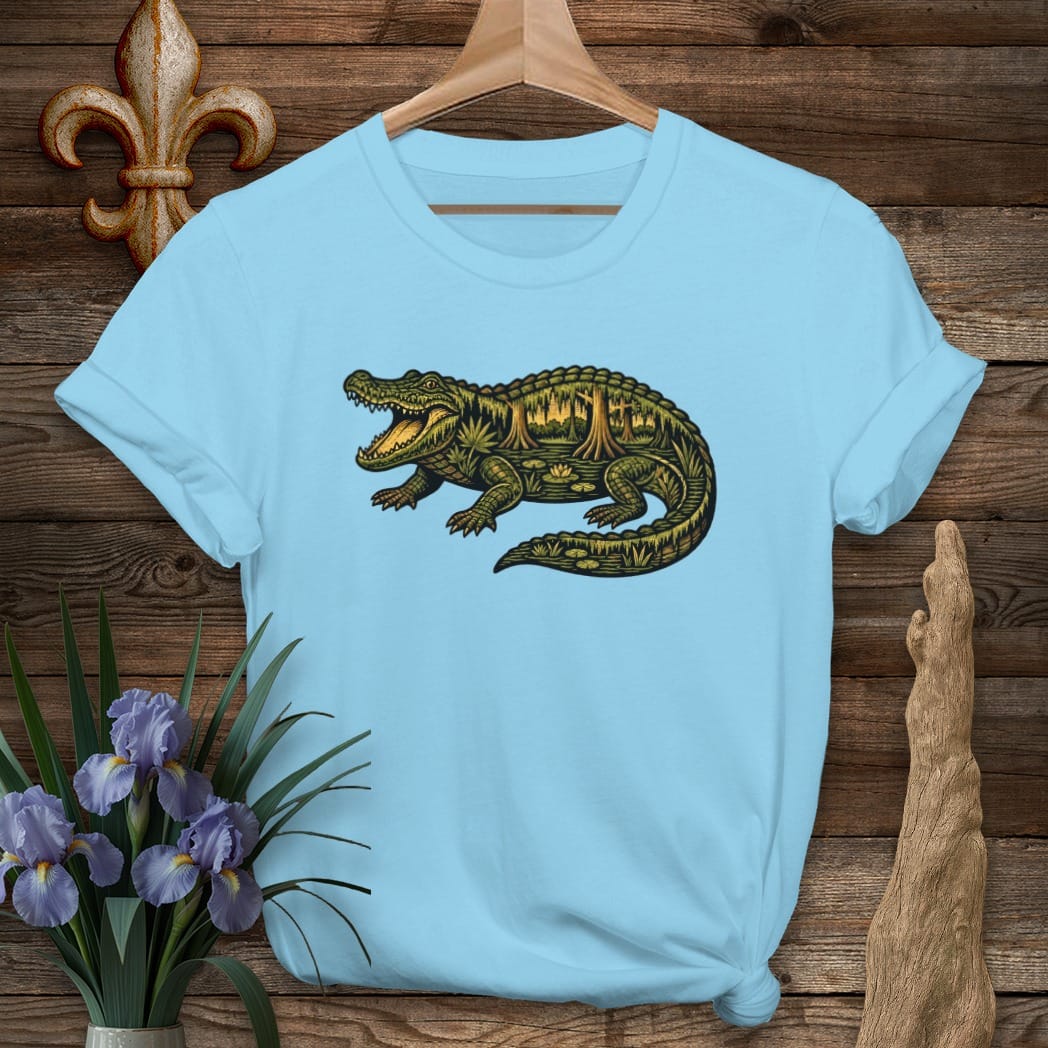 S / Sky Louisiana Swamp Gator T-Shirt by Laissez Faire Wear