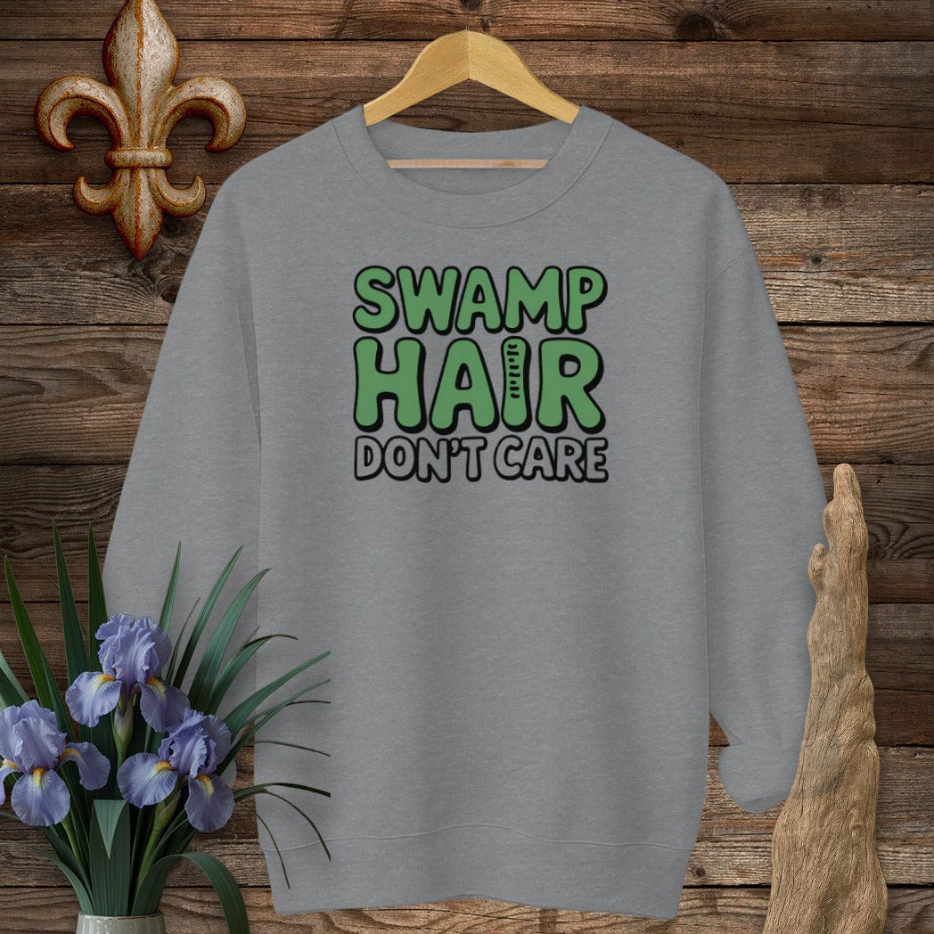 S / Graphite Heather Louisiana Swamp Hair Don't Care Sweatshirt by Laissez Faire Wear