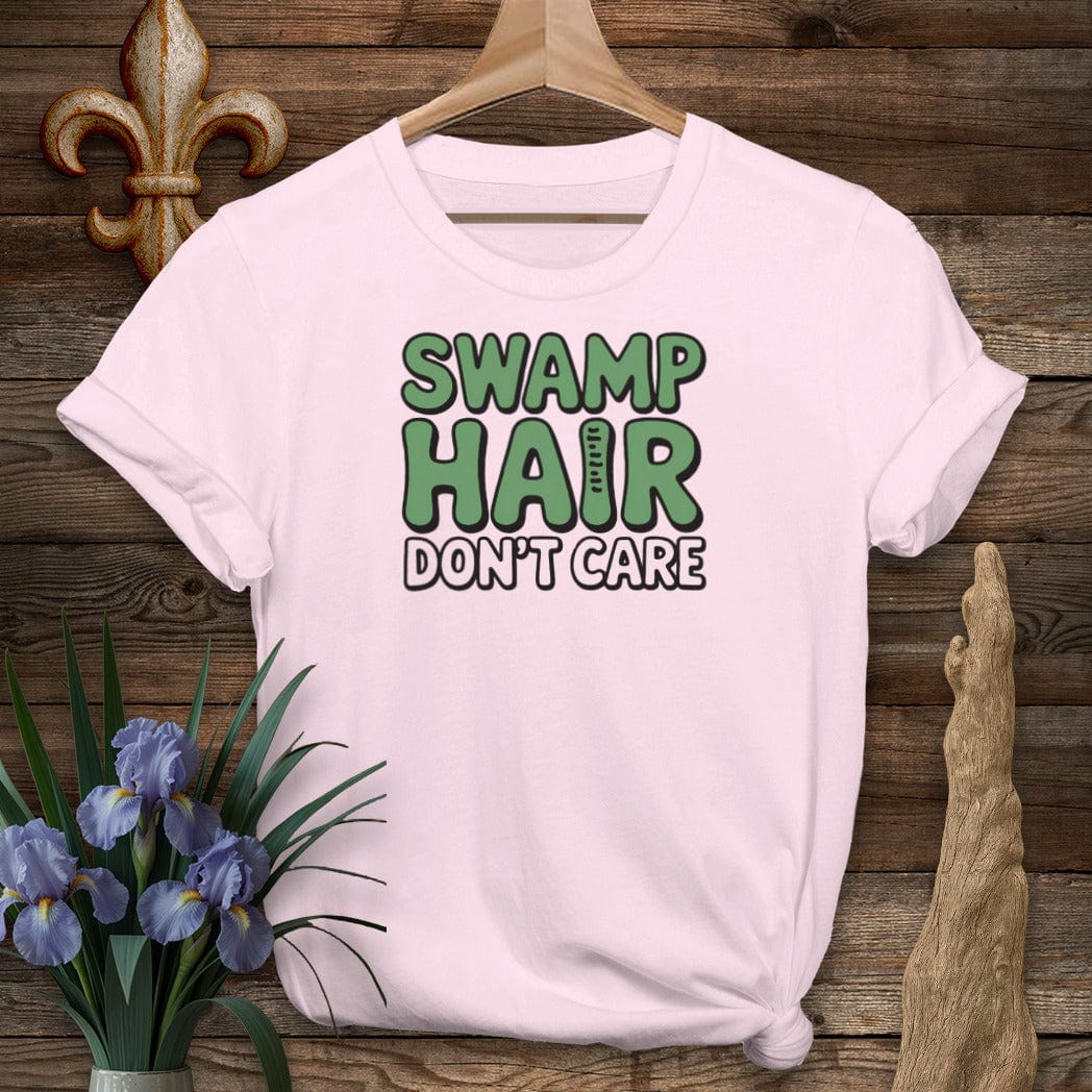 S / Light Pink Louisiana Swamp Hair Don't Care T-Shirt by Laissez Faire Wear
