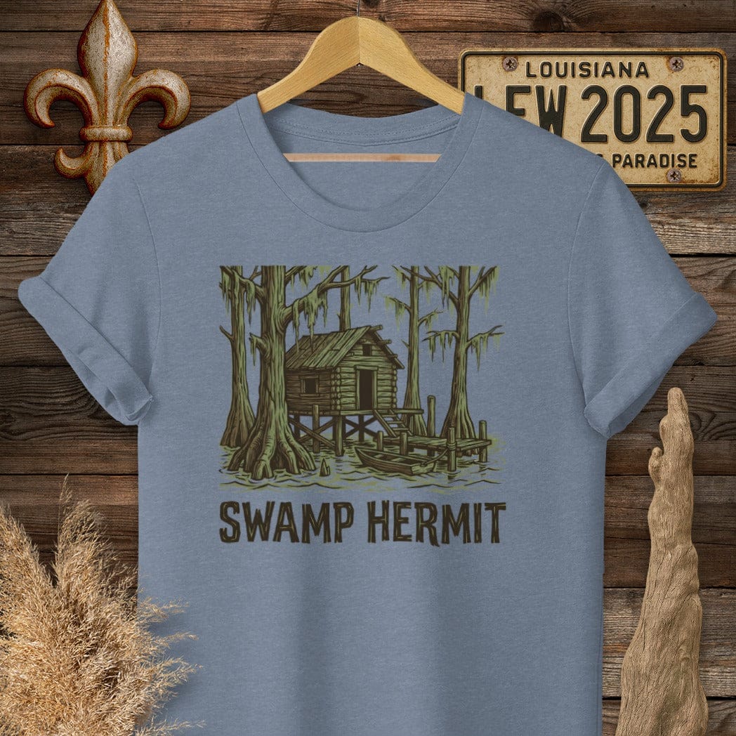 S / Heather Indigo Louisiana Swamp Hermit T-Shirt by Laissez Faire Wear