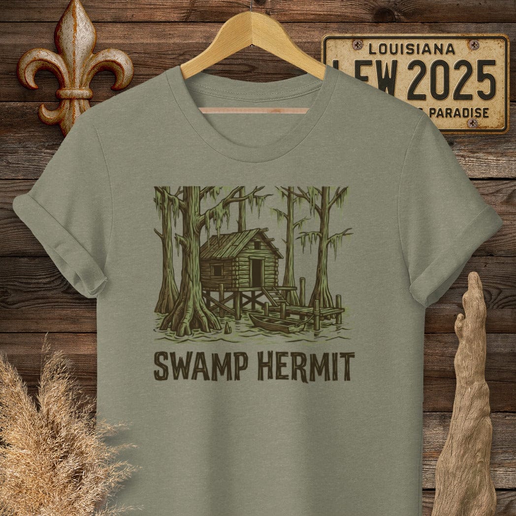 S / Heather Military Green Louisiana Swamp Hermit T-Shirt by Laissez Faire Wear