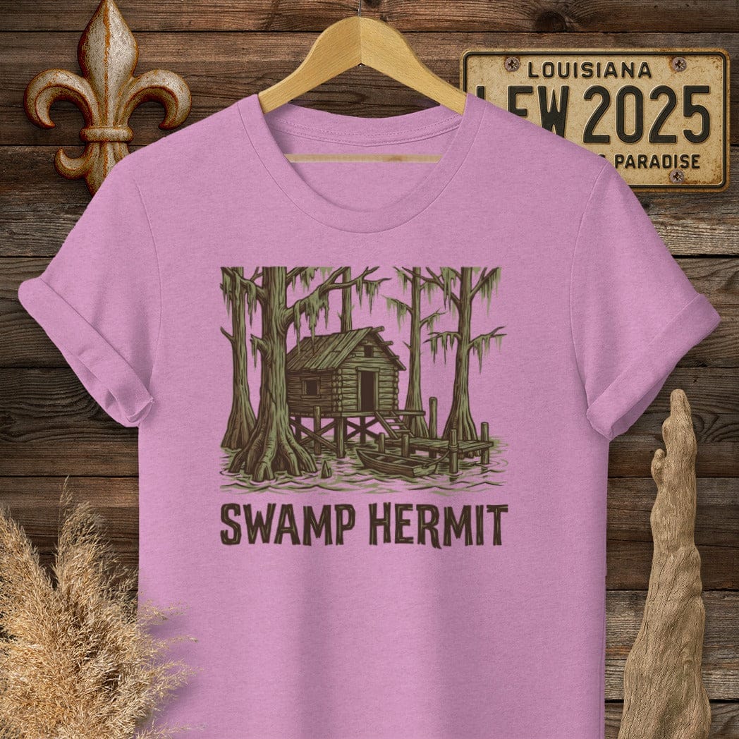 S / Heather Radiant Orchid Louisiana Swamp Hermit T-Shirt by Laissez Faire Wear