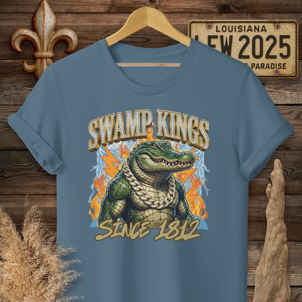 S / Indigo Blue Louisiana Swamp Kings Street Wear T-Shirt by Laissez Faire Wear