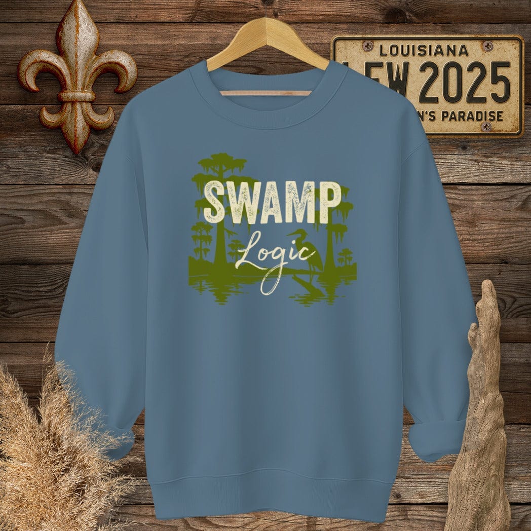 S / Indigo Blue Louisiana Swamp Logic Sweatshirt by Laissez Faire Wear