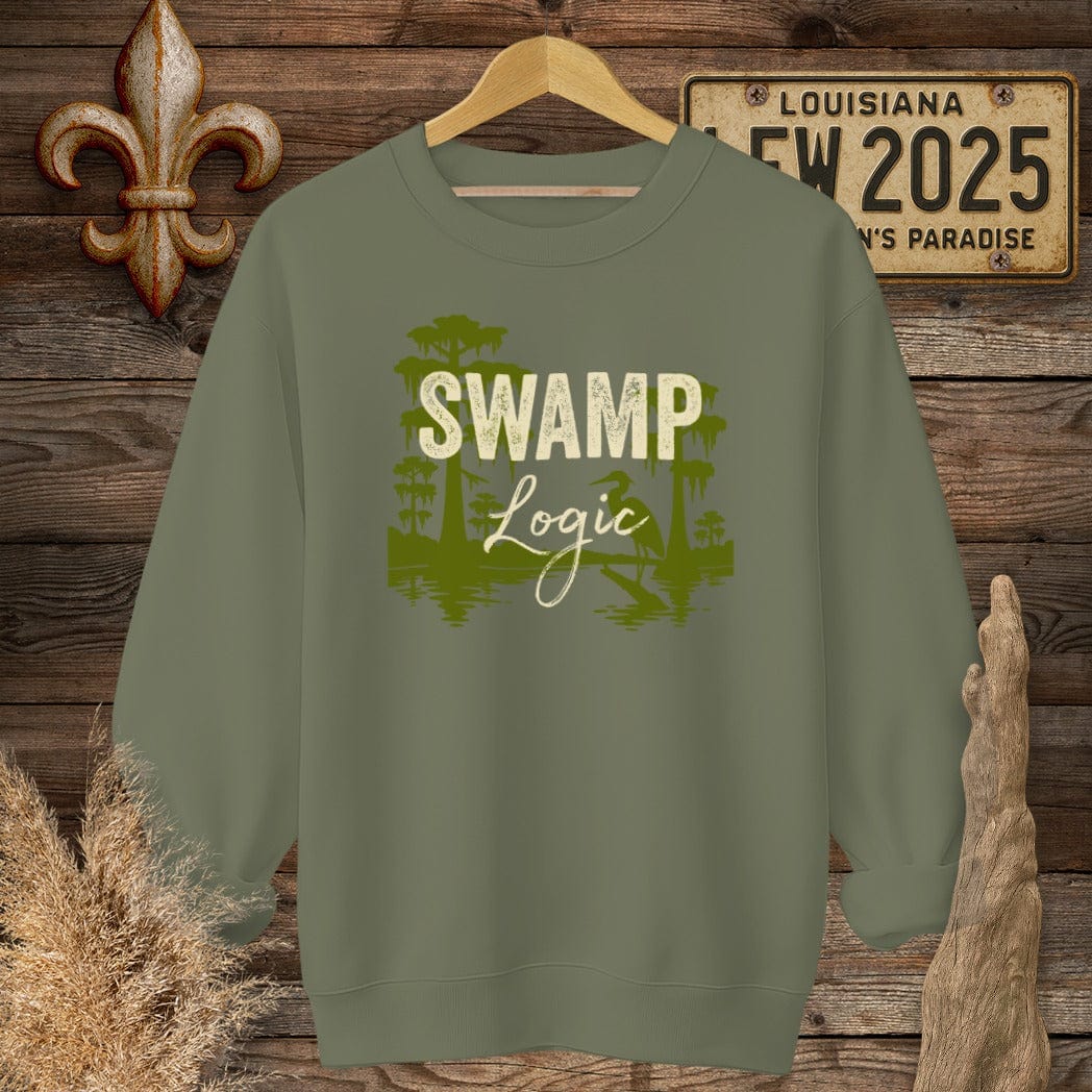 S / Military Green Louisiana Swamp Logic Sweatshirt by Laissez Faire Wear